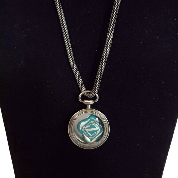 Z charm pocket watch pendant shadowbox necklace gunmetal snake serpent chain - Picture 3 of 5